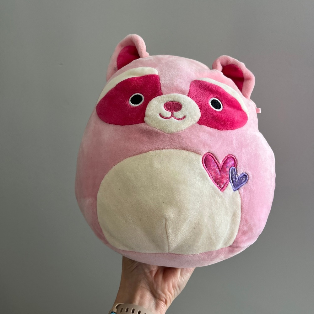 Squishmallows Pink Raccoon Plush Embroidered Hearts 8 Inch Stuffed Animal‎ Toy